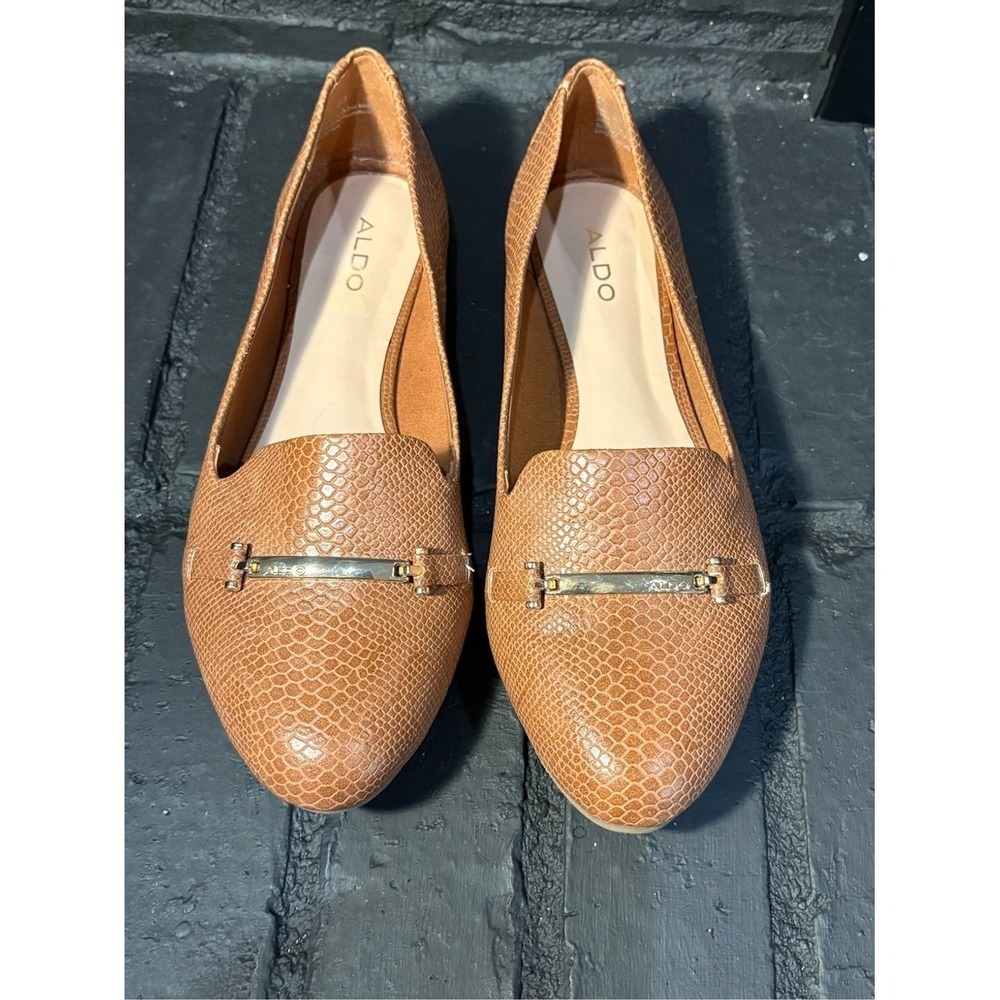 Aldo Urydia Brown Snakeskin Embossed Pointed Toe Bit Loafers Womens Size 6M